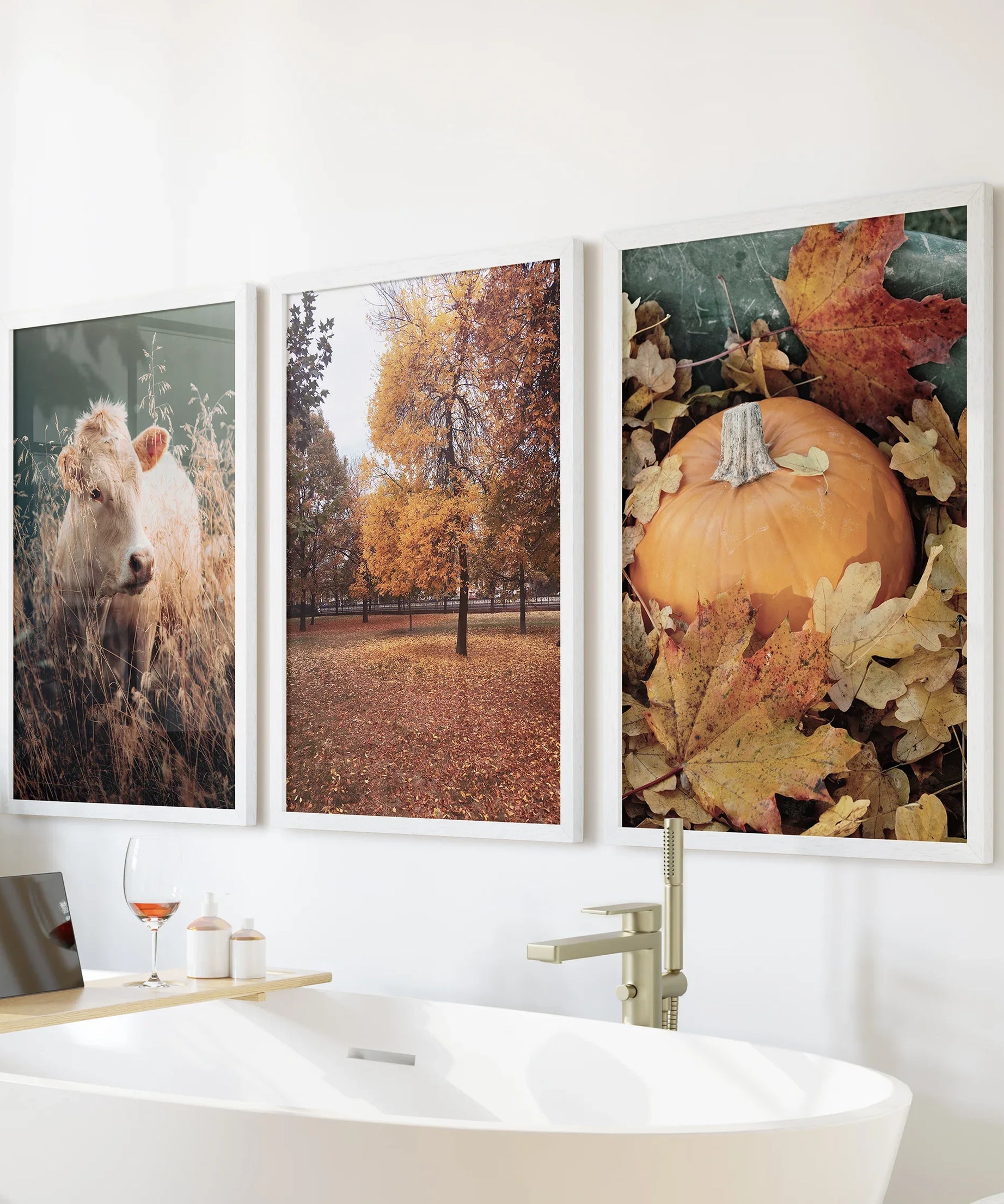Autumn Farmhouse Prints. Cow, Fall Trees, Pumpkin Decor