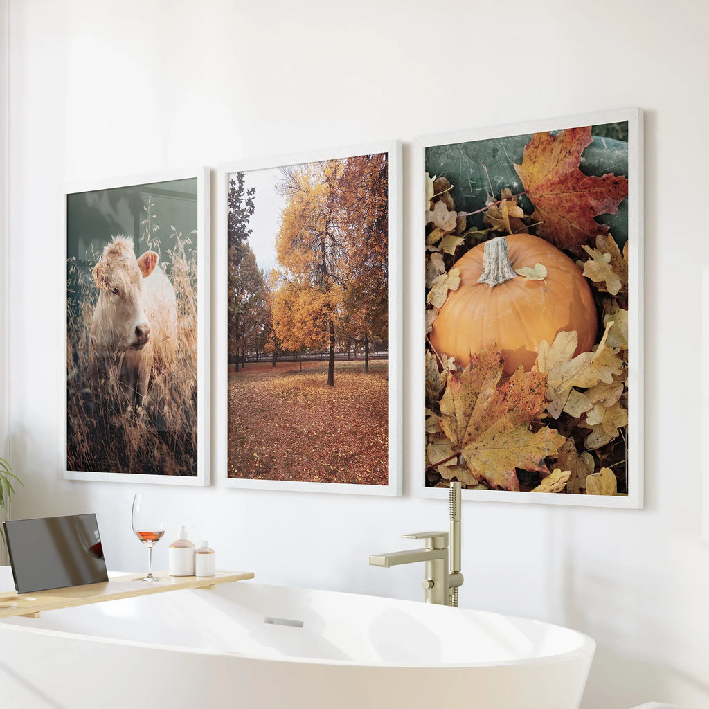 Autumn Farmhouse Prints. Cow, Fall Trees, Pumpkin Decor