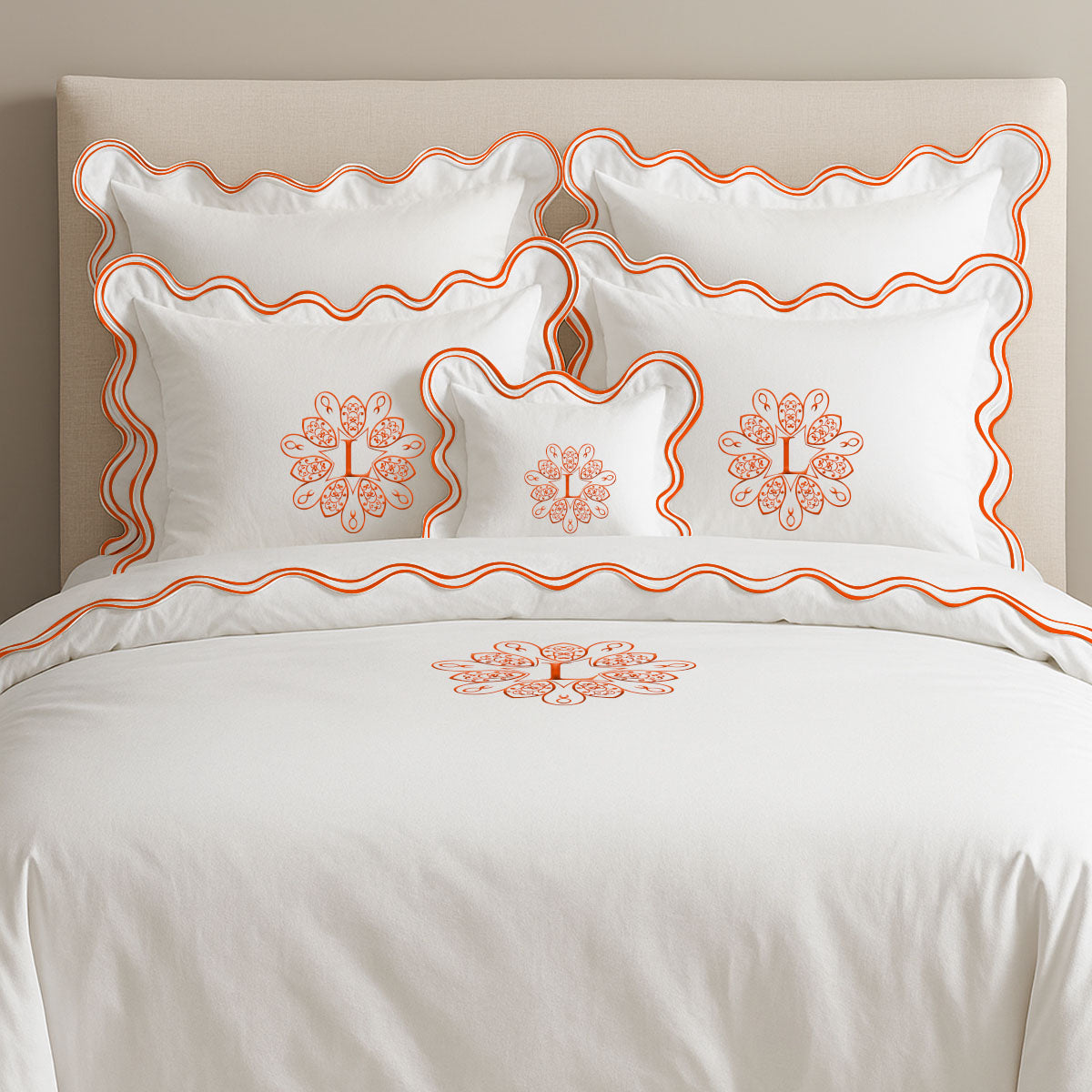 Monogram Cotton Luxurious Double Scallop Duvet Cover