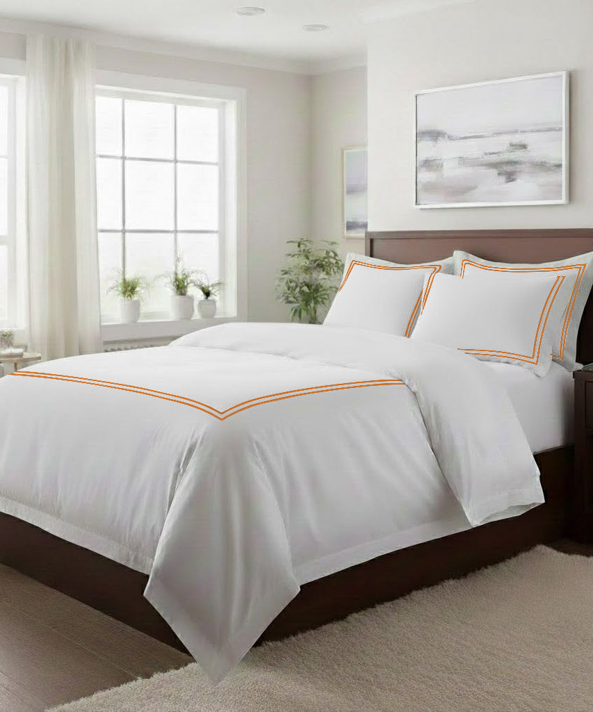 500TC Cotton Double Embroidery Sateen Solid Duvet Cover Set
