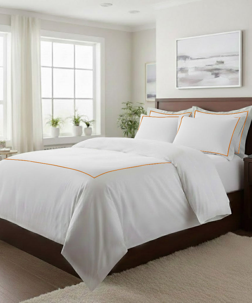 500TC Cotton Single Embroidery Sateen Solid Duvet Cover Set