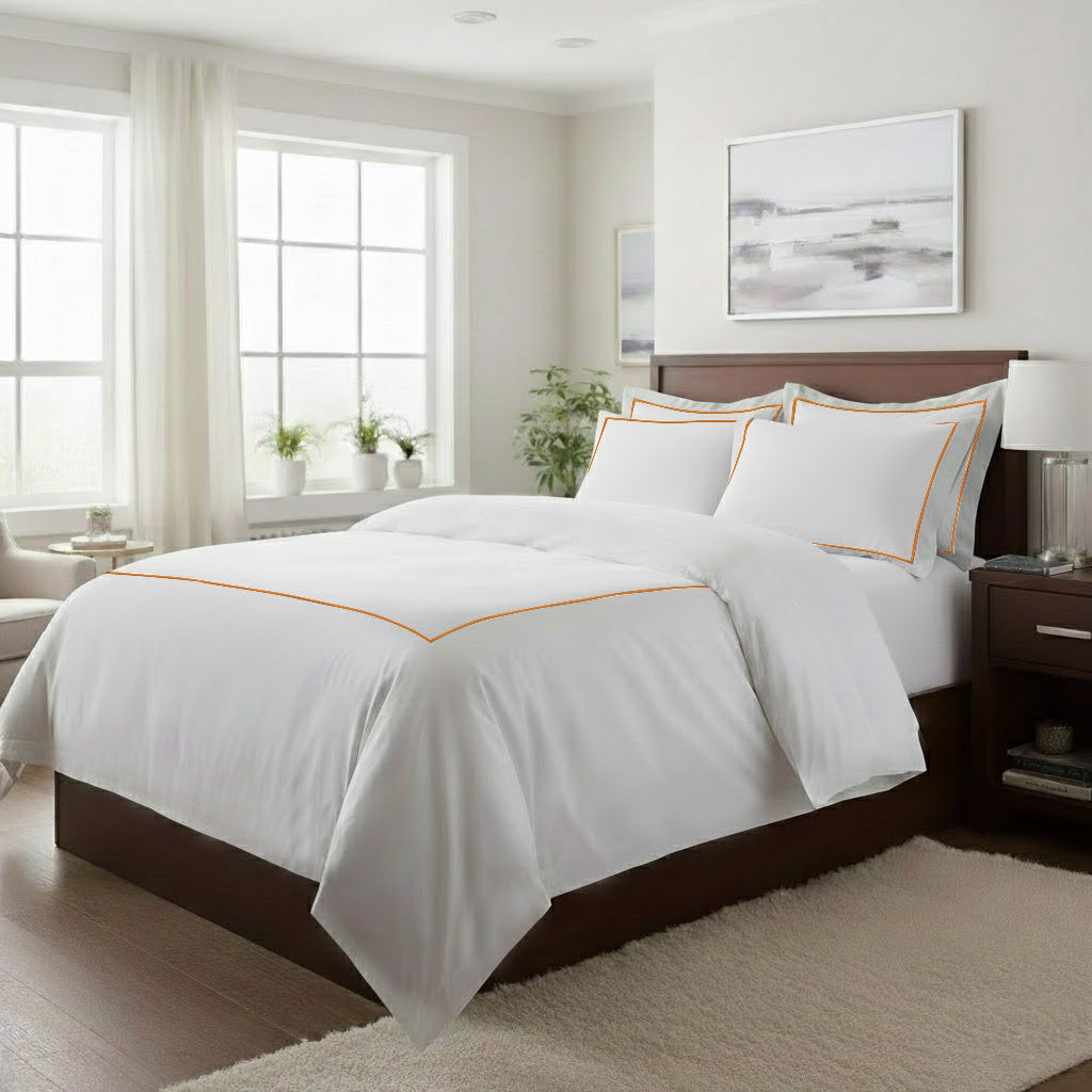 400TC Cotton Single Embroidery Sateen Solid Duvet Cover Set