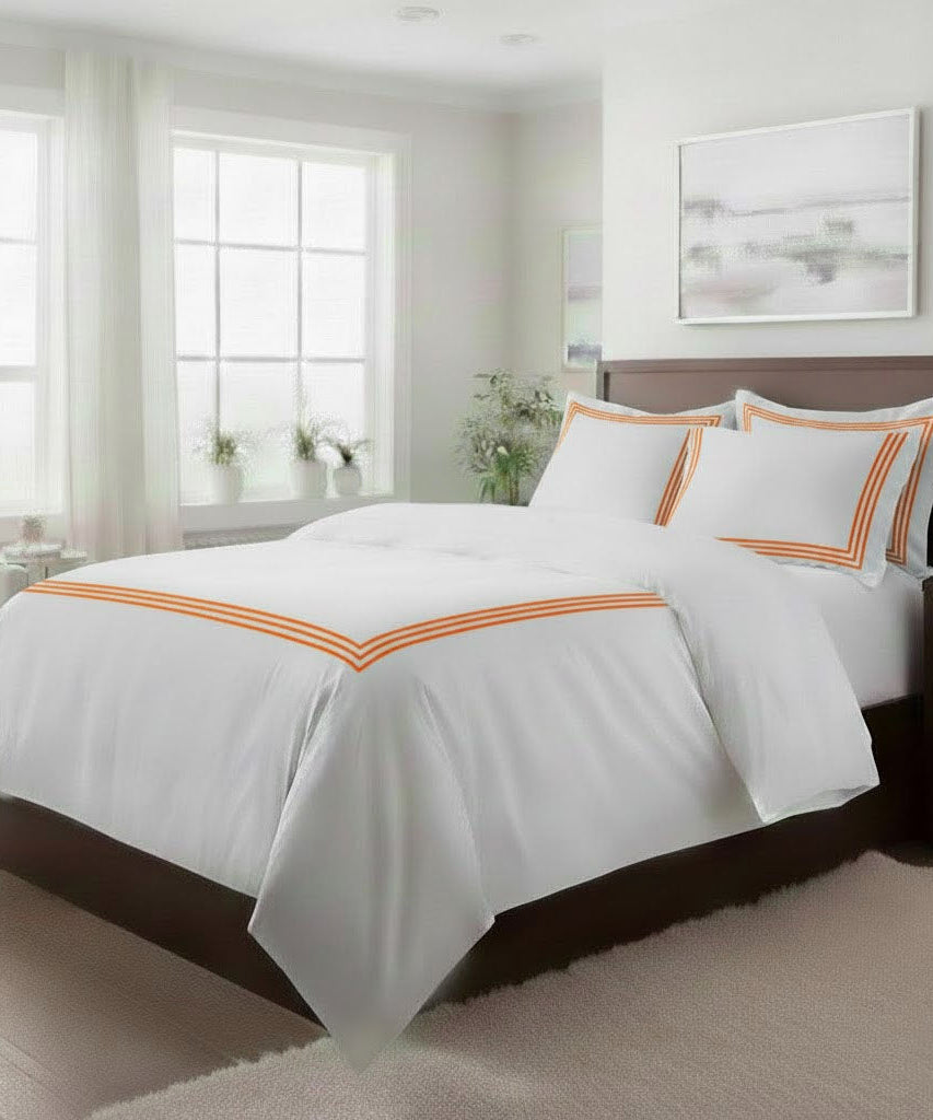 400TC Cotton Triple Embroidery Sateen Solid Duvet Cover Set