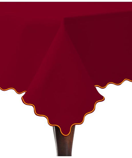 Scallop Embroidery Sateen Cotton Solid Table Cloth - Burgundy