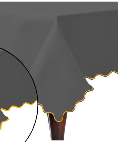 Scallop Embroidery Sateen Cotton Solid Table Cloth - Dark Grey