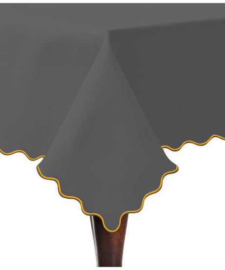 Scallop Embroidery Sateen Cotton Solid Table Cloth - Dark Grey