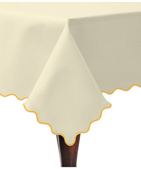 Scallop Embroidery Sateen Cotton Solid Table Cloth - Ivory