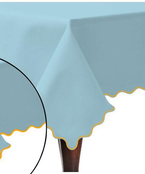 Scallop Embroidery Sateen Cotton Solid Table Cloth - Light Blue
