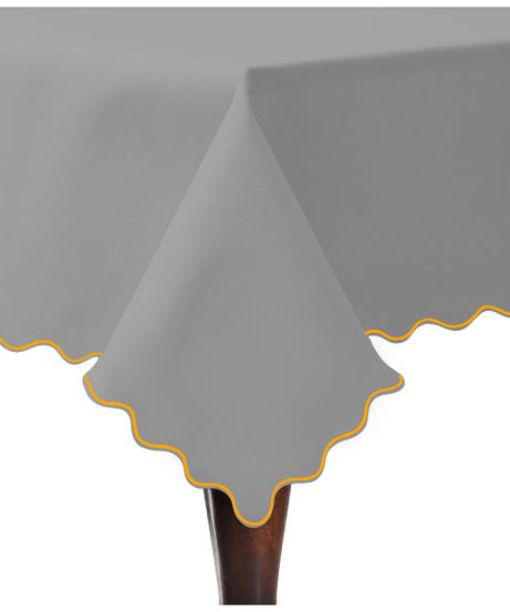 Scallop Embroidery Sateen Cotton Solid Table Cloth - Light Grey
