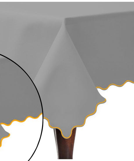 Scallop Embroidery Sateen Cotton Solid Table Cloth - Light Grey