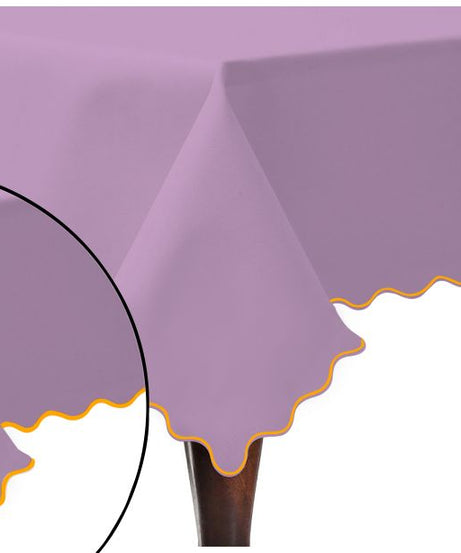 Scallop Embroidery Sateen Cotton Solid Table Cloth - Lilac
