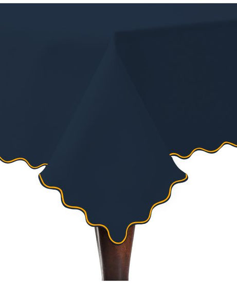 Scallop Embroidery Sateen Cotton Solid Table Cloth - Navy