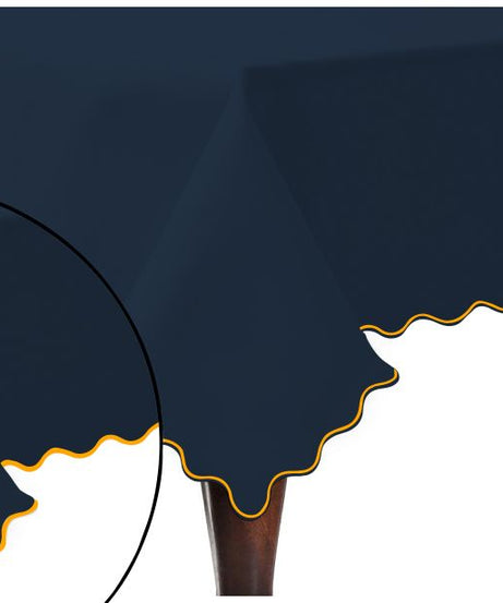 Scallop Embroidery Sateen Cotton Solid Table Cloth - Navy