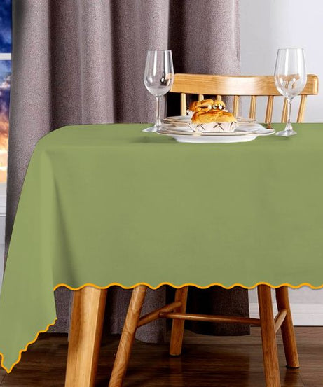 Scallop Embroidery Sateen Cotton Solid Table Cloth - Sage