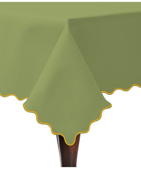 Scallop Embroidery Sateen Cotton Solid Table Cloth - Sage