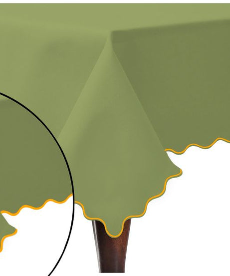 Scallop Embroidery Sateen Cotton Solid Table Cloth - Sage