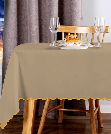 Scallop Embroidery Sateen Cotton Solid Table Cloth - Taupe