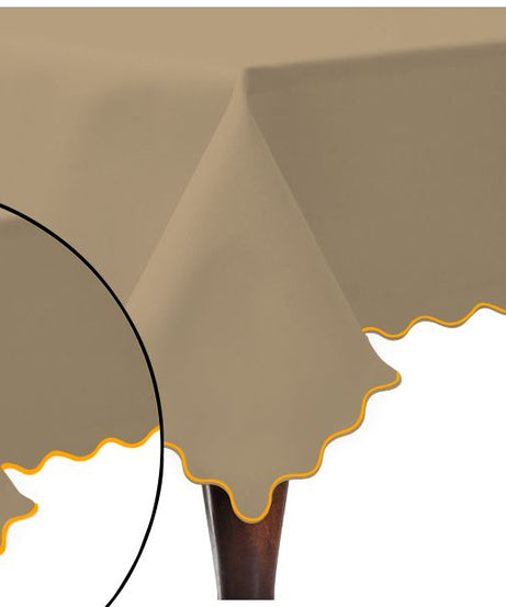 Scallop Embroidery Sateen Cotton Solid Table Cloth - Taupe