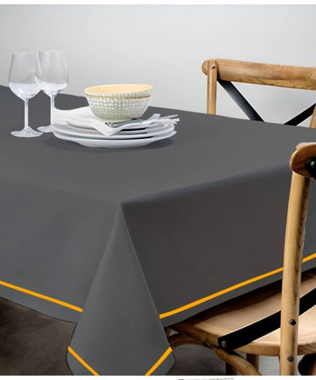 Single Embroidery Border Sateen Cotton Solid Table Cloth - Dark Grey