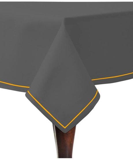 Single Embroidery Border Sateen Cotton Solid Table Cloth - Dark Grey