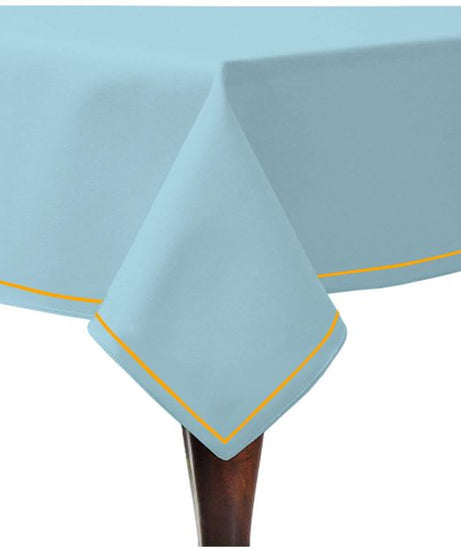 Single Embroidery Border Sateen Cotton Solid Table Cloth - Light Blue