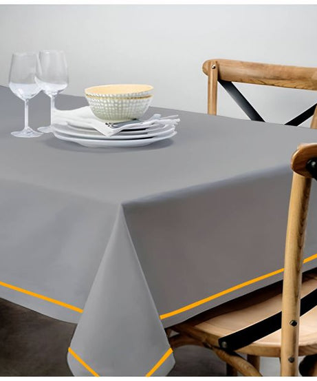 Single Embroidery Border Sateen Cotton Solid Table Cloth - Light Grey