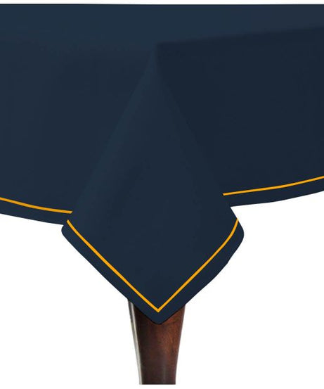 Single Embroidery Border Sateen Cotton Solid Table Cloth - Navy