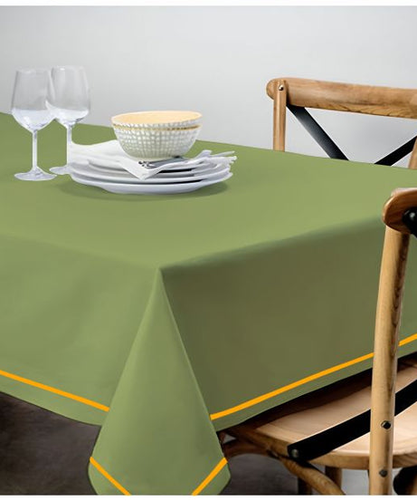 Single Embroidery Border Sateen Cotton Solid Table Cloth - Sage