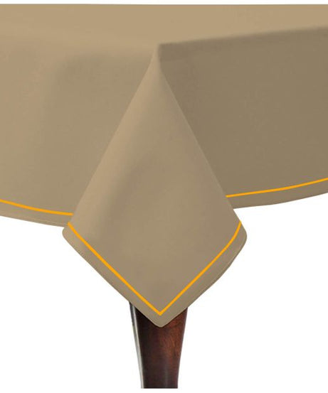 Single Embroidery Border Sateen Cotton Solid Table Cloth - Taupe