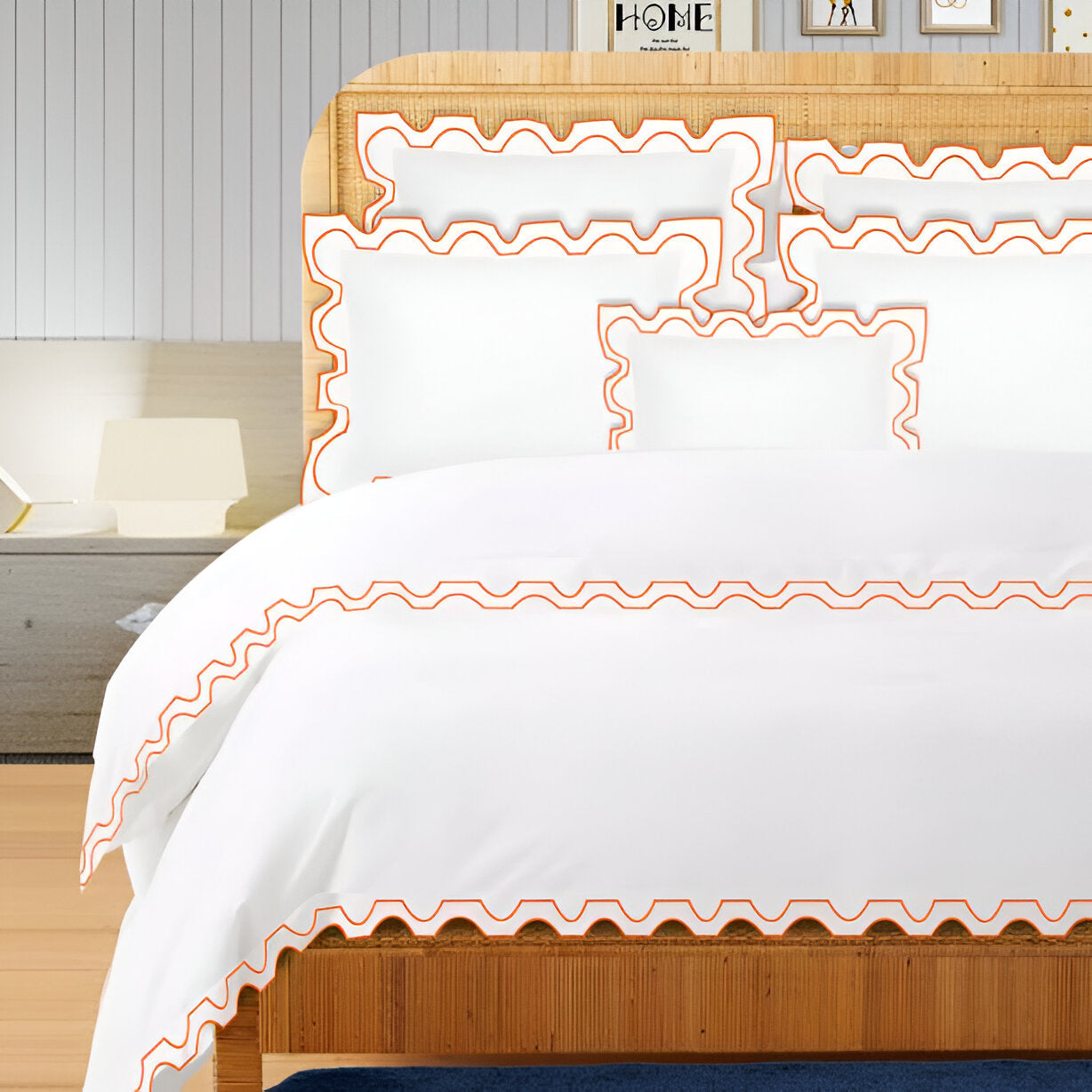 400TC Zig & Zag U Shape Embroidery Cotton Duvet Cover Set