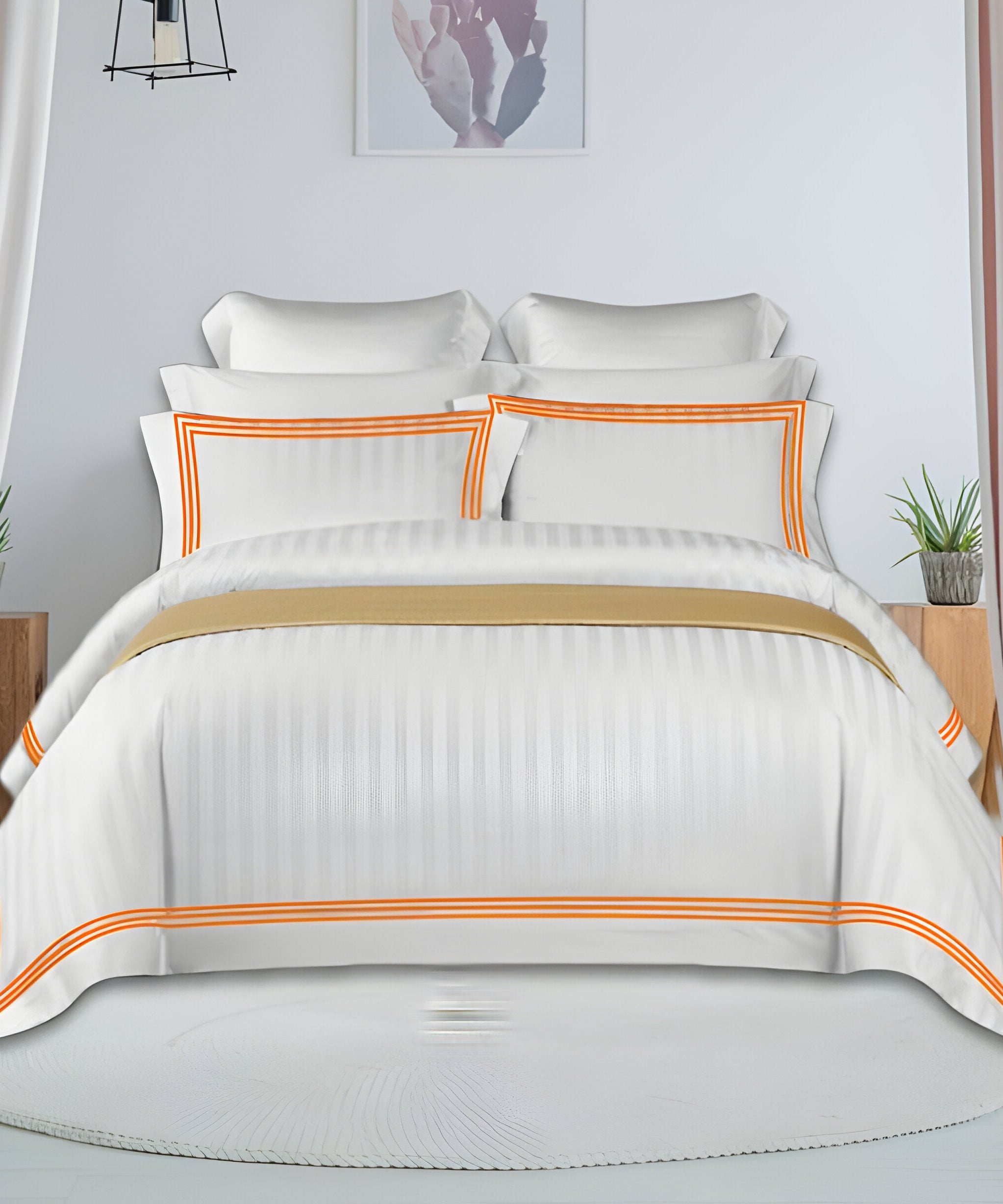 400TC Cotton Sateen Triple Edge Embroidery Stripe Duvet Cover Set