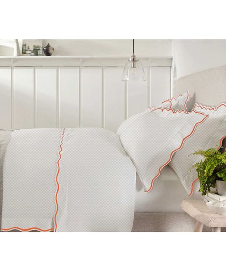 400TC Cotton Scallop Embroidery Sateen Microcheck Duvet Cover Set