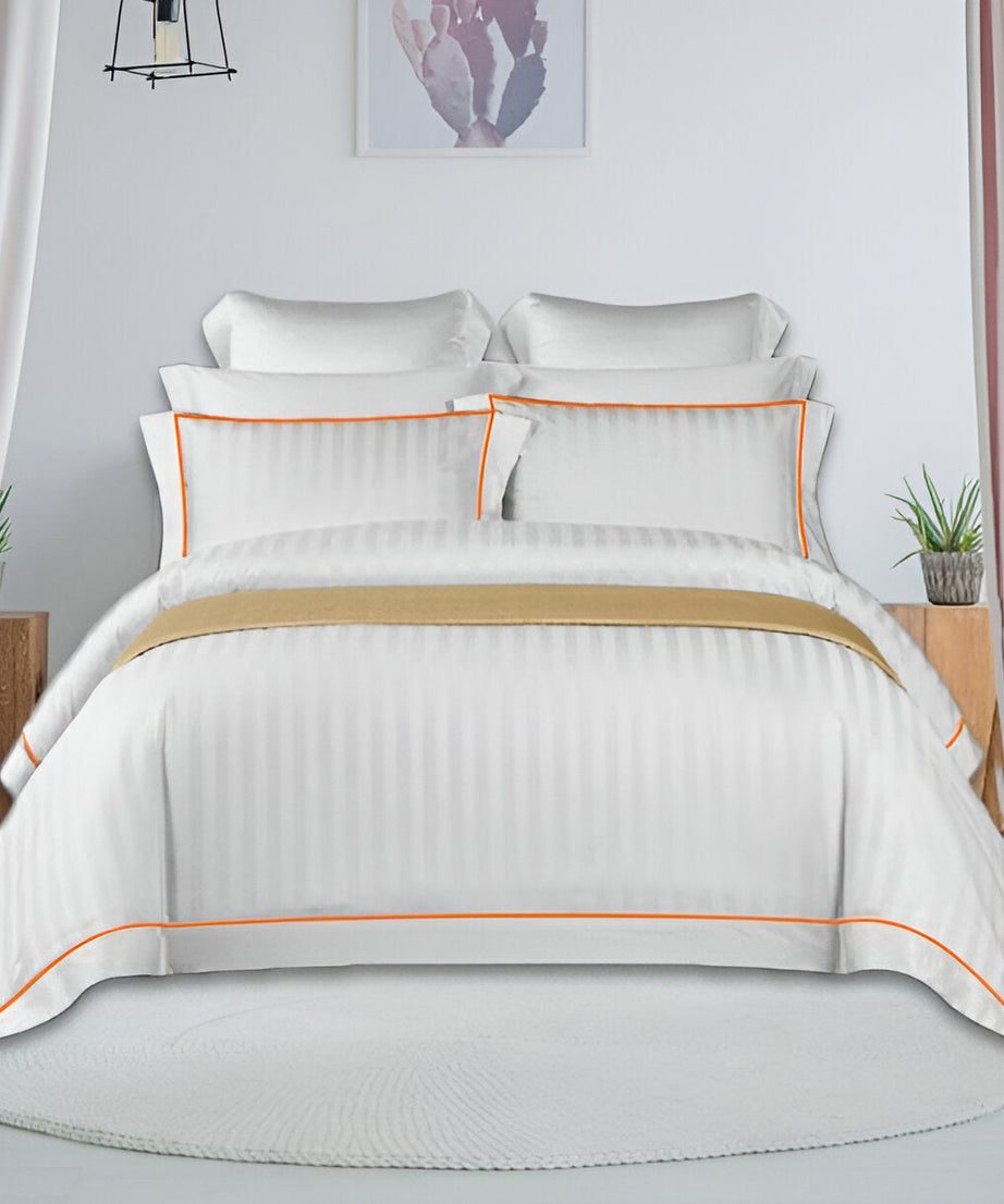 400TC Cotton Single Edge Embroidery Sateen Stripe Duvet Cover Set
