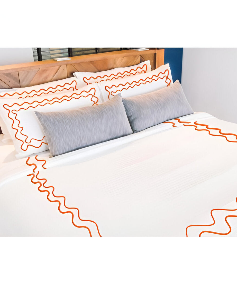 Double Wavy Embroidered Cotton Duvet Cover Set