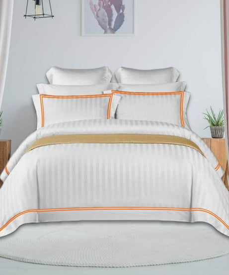 400TC Cotton Double Edge Embroidery Sateen Stripe Duvet Cover Set