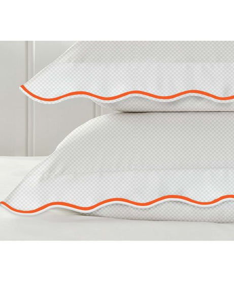 400TC Cotton Scallop Embroidery Sateen Microcheck Duvet Cover Set