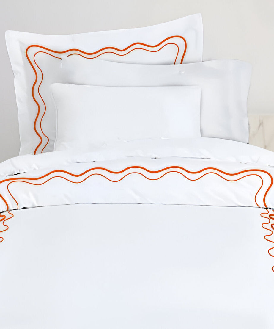 Double Wavy Embroidered Cotton Duvet Cover Set