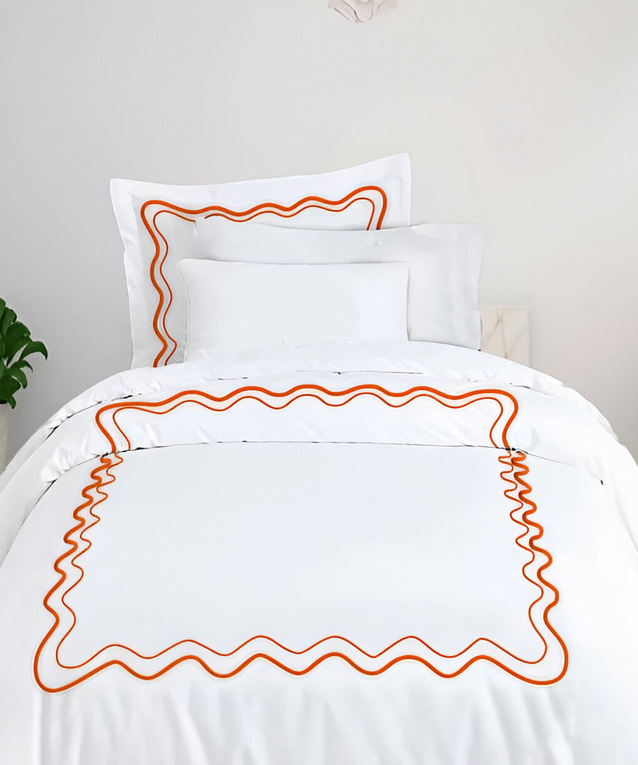 Double Wavy Embroidered Cotton Duvet Cover Set