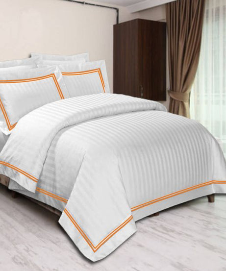 400TC Cotton Double Edge Embroidery Sateen Stripe Duvet Cover Set