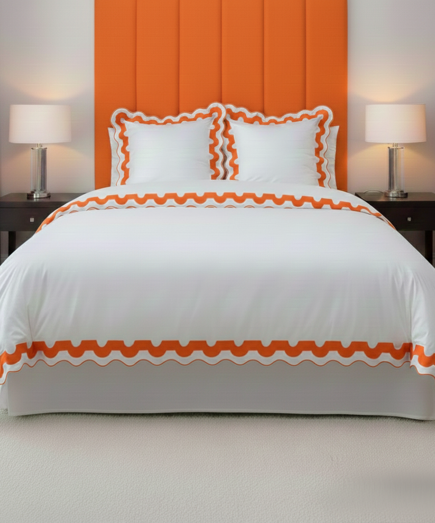 400TC U Shape Applique Scalloped Embroidery Cotton Duvet Cover Set