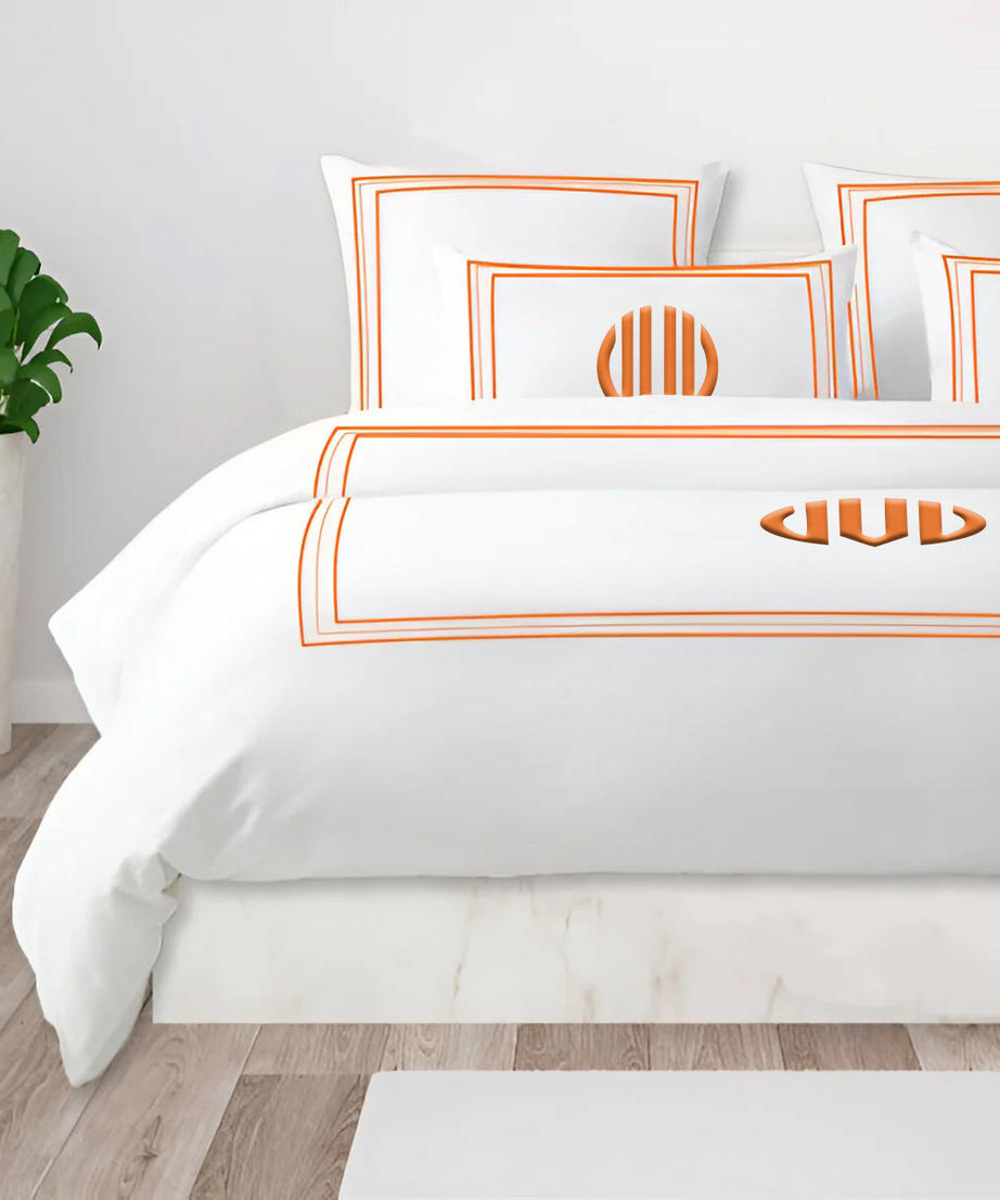 Monogram 400TC Cotton Classic Embroidery Sateen Solid Duvet Cover Set
