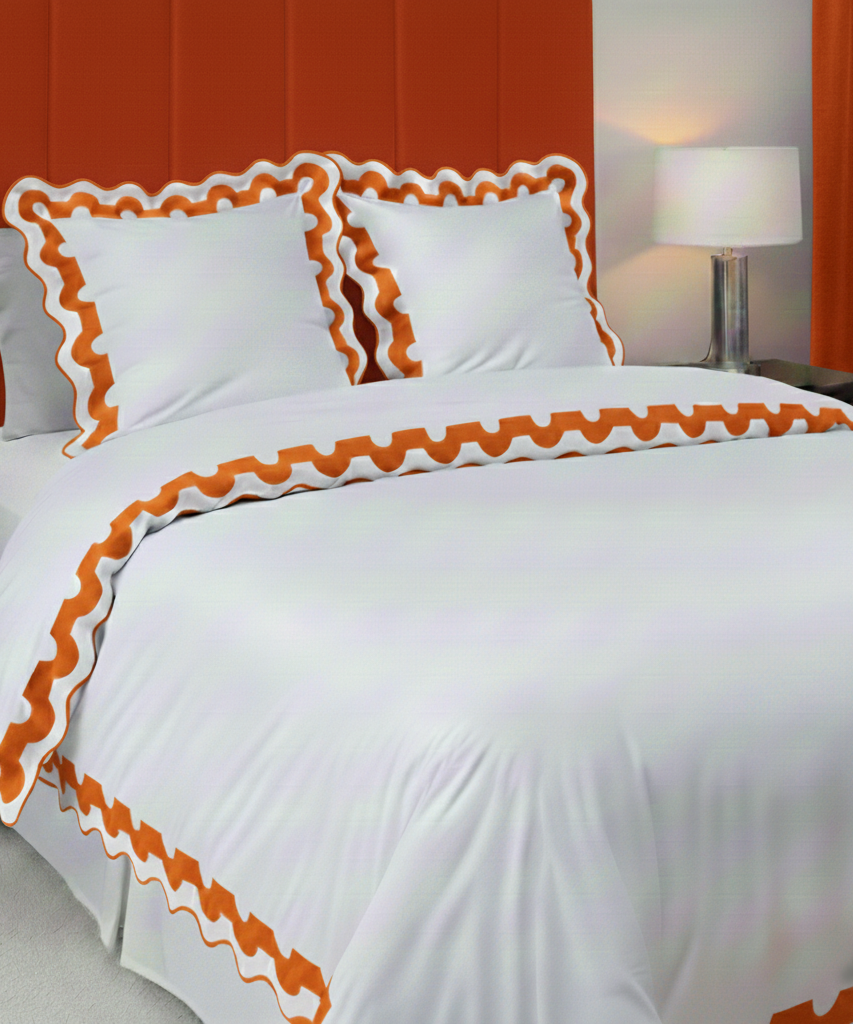 400TC U Shape Applique Scalloped Embroidery Cotton Duvet Cover Set