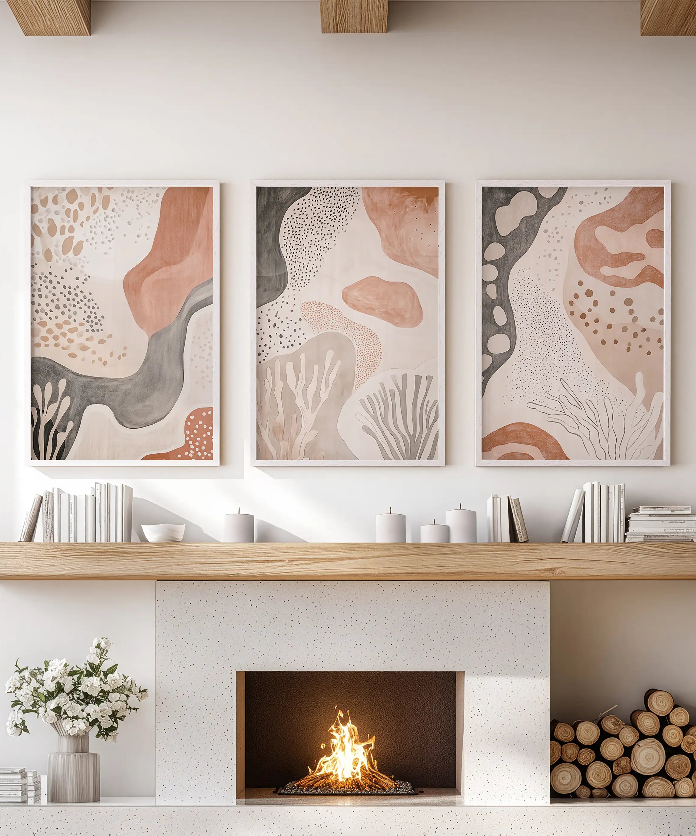 Neutral Terracotta 3 Piece Wall Art. Boho Abstract Prints