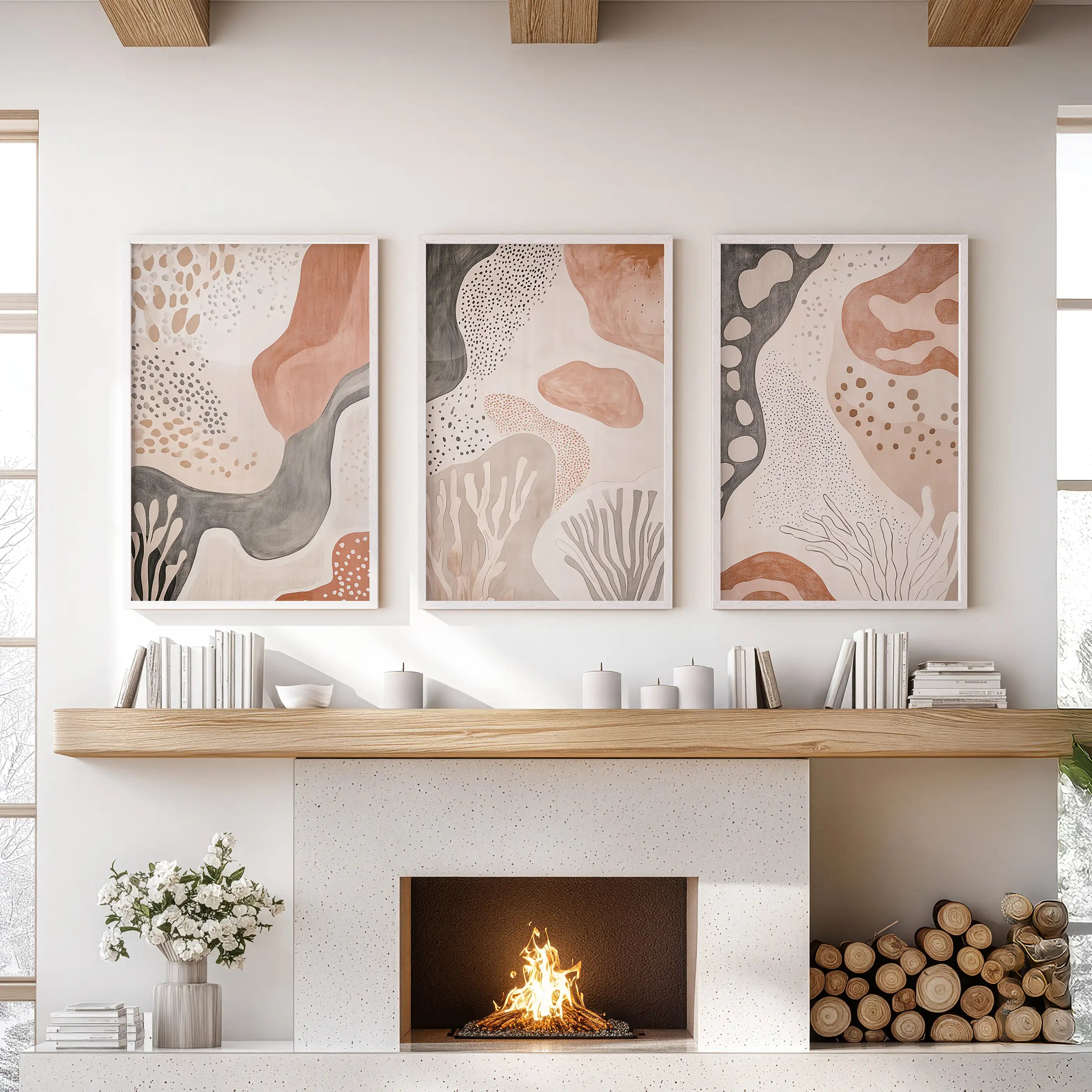 Neutral Terracotta 3 Piece Wall Art. Boho Abstract Prints
