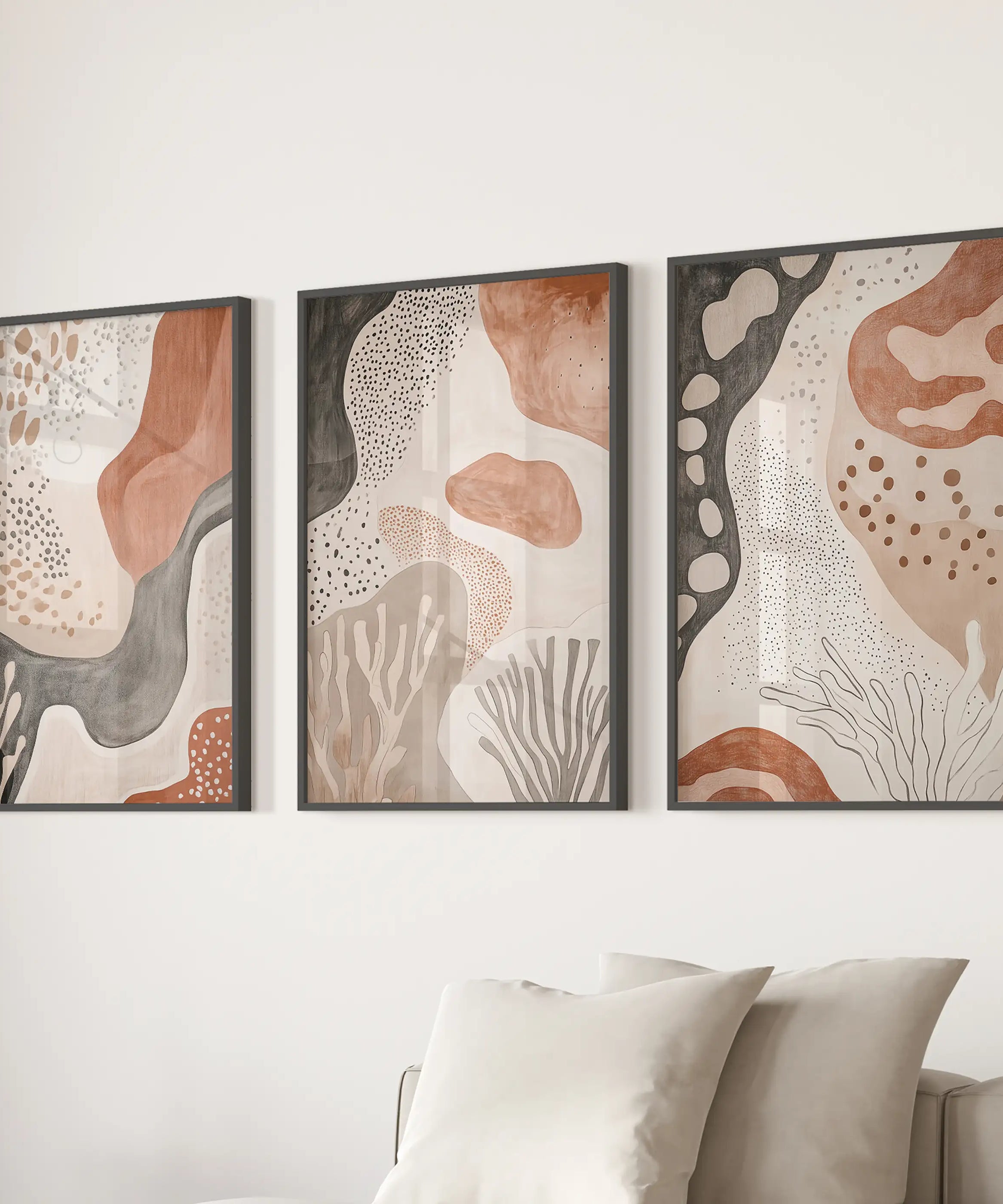 Neutral Terracotta 3 Piece Wall Art. Boho Abstract Prints