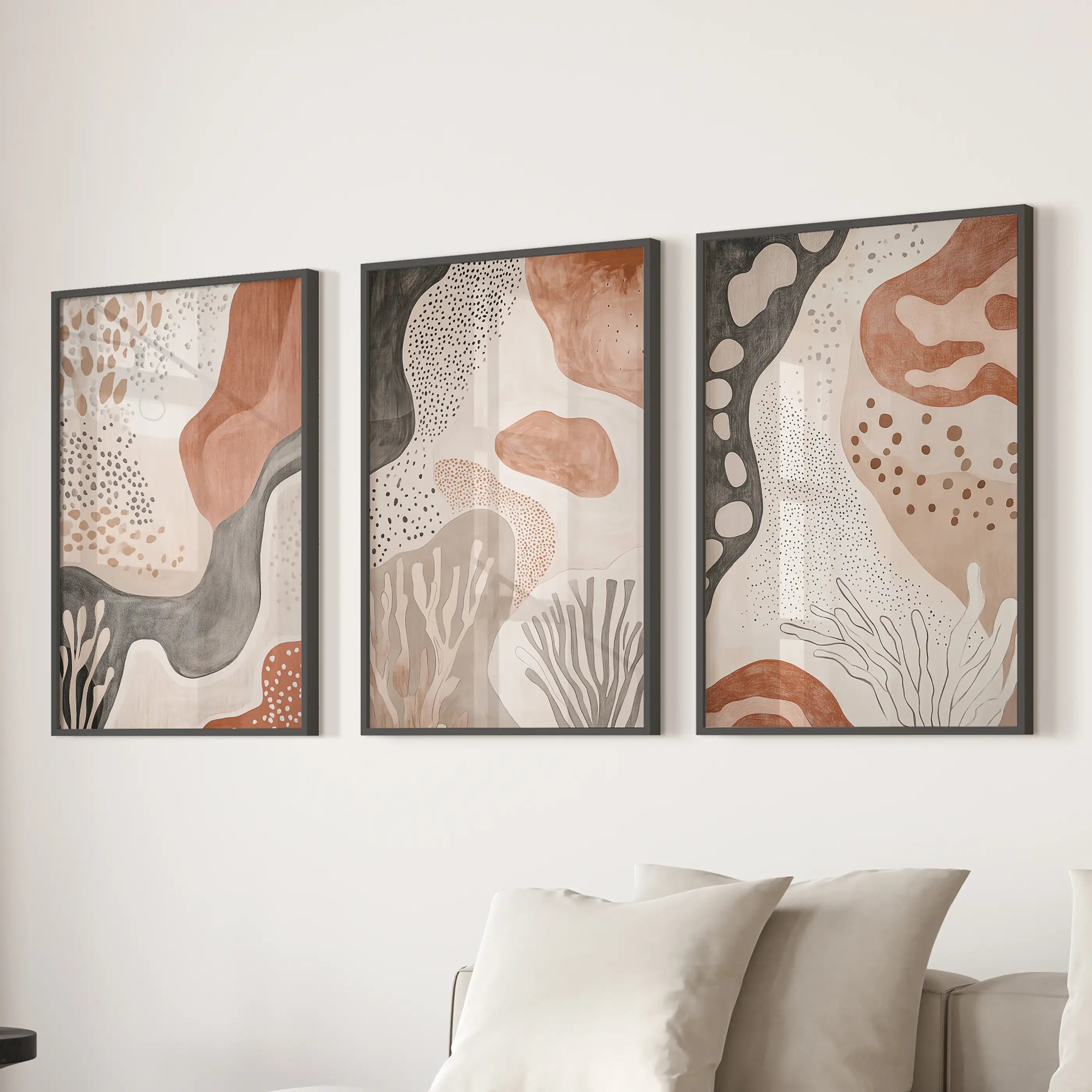 Neutral Terracotta 3 Piece Wall Art. Boho Abstract Prints