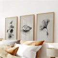 Minimalist Japanese Set of 3 Prints. Black and White Flowers Decor