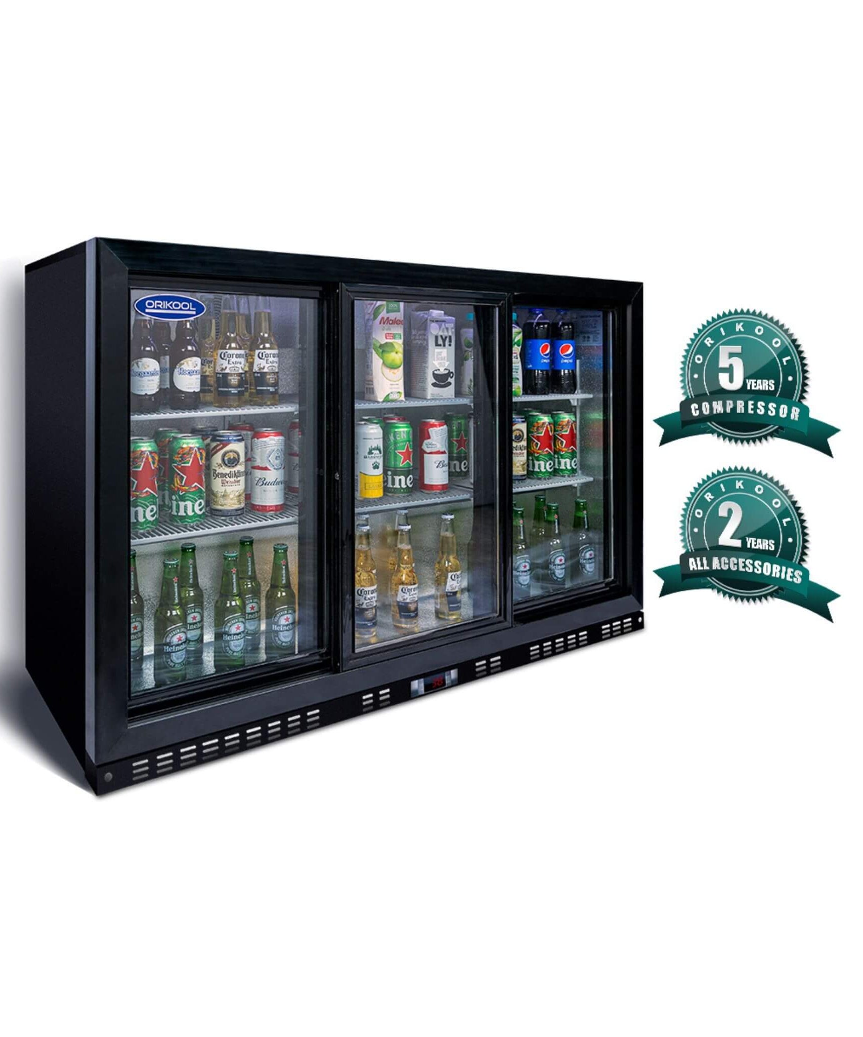 Orikool 53-Inch Energy Efficient Commercial Back Bar Drink Cooler With LED Lighting And 3 Glass Doors (SAK12097)