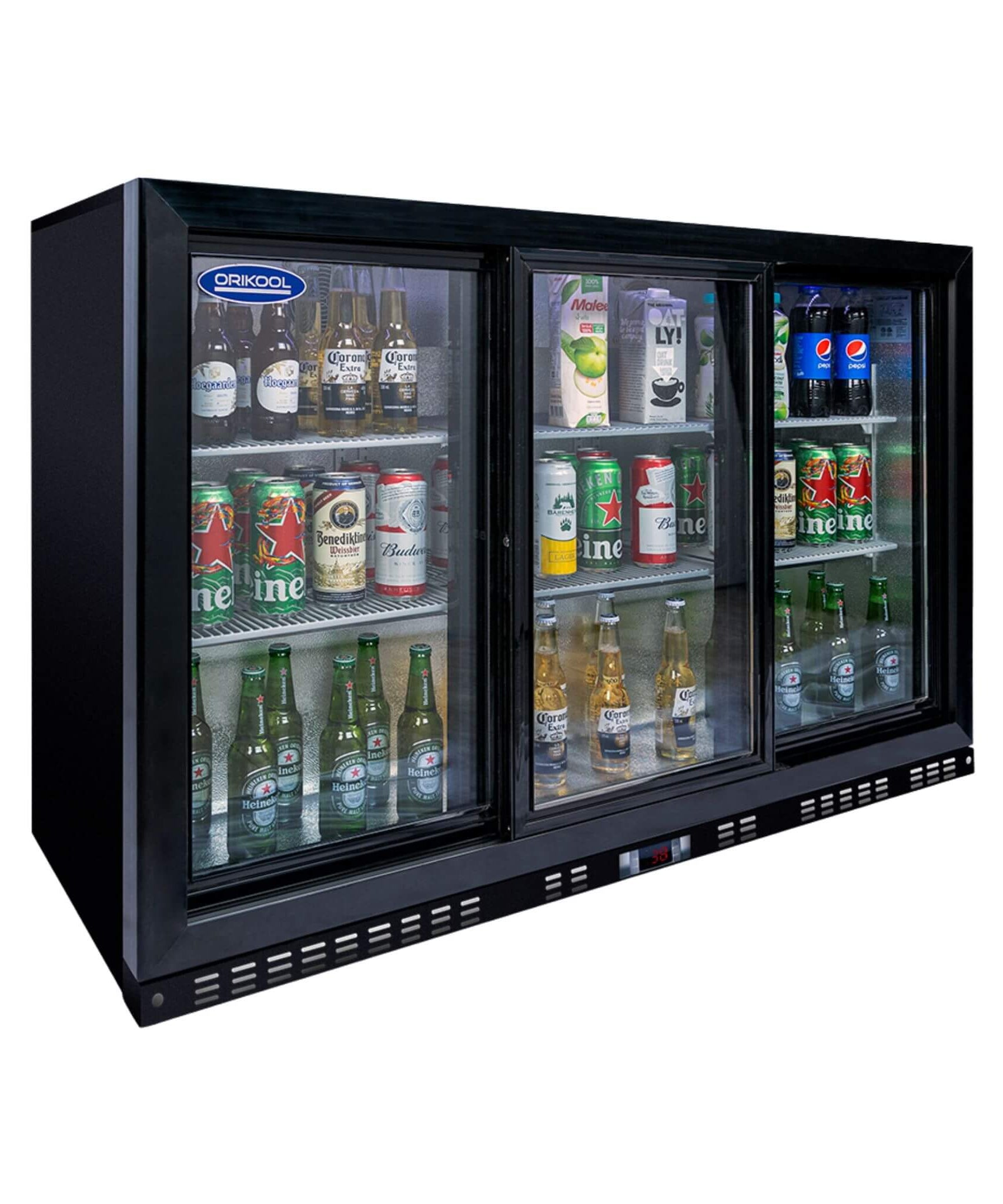 Orikool 53-Inch Energy Efficient Commercial Back Bar Drink Cooler With LED Lighting And 3 Glass Doors (SAK12097)