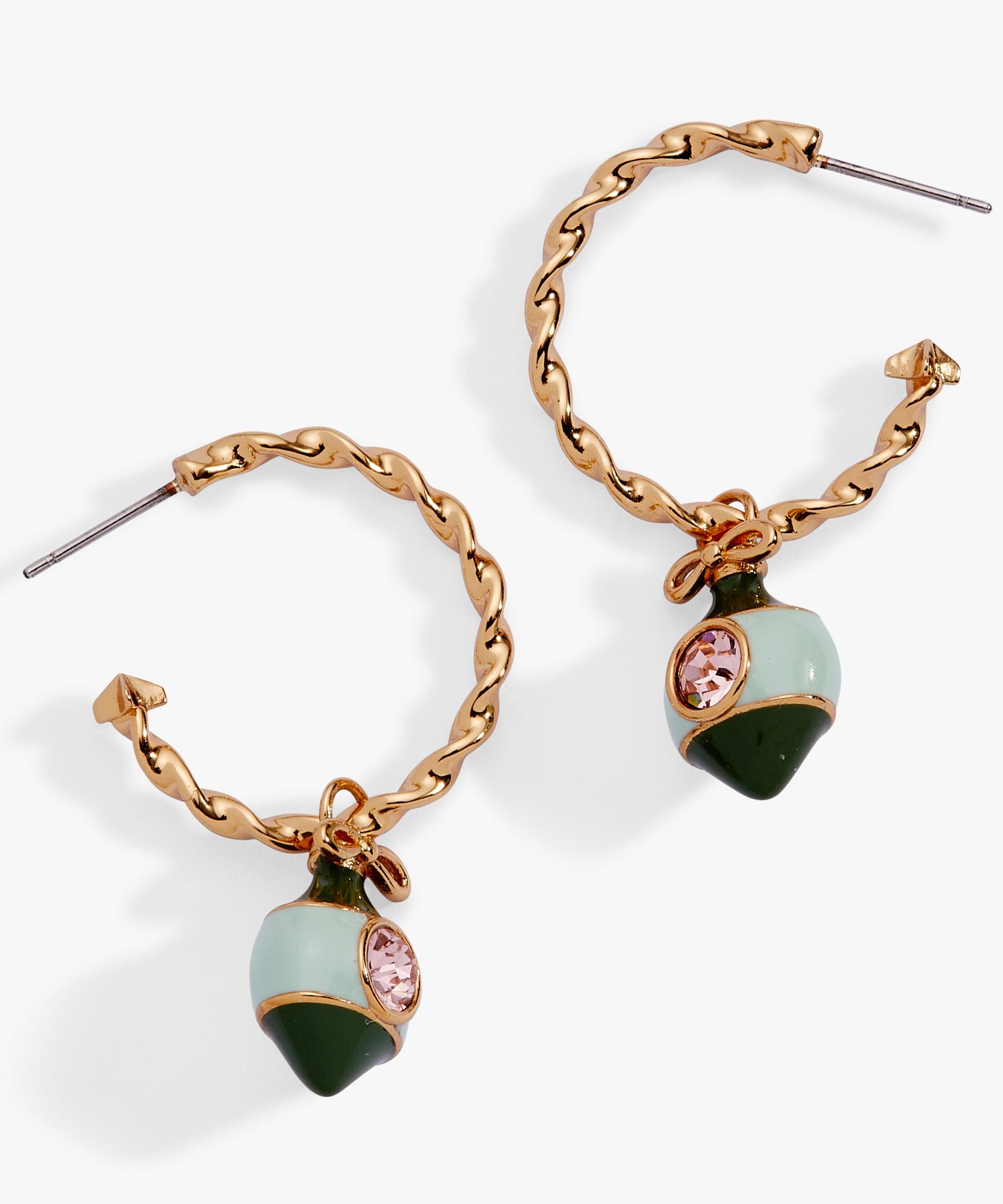 Crystal Bow & Ornament Twisted Hoop Earrings